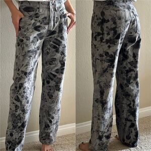 Good American Grey Jeans High Rise Straight Wide Leg Tie Dye Size 25